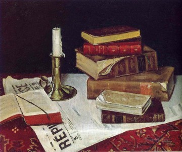 本とキャンドル 1890 年の静物画 Oil Paintings